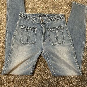 7 For All Mankind High Rise Light Blue Jeans with Braided Detail